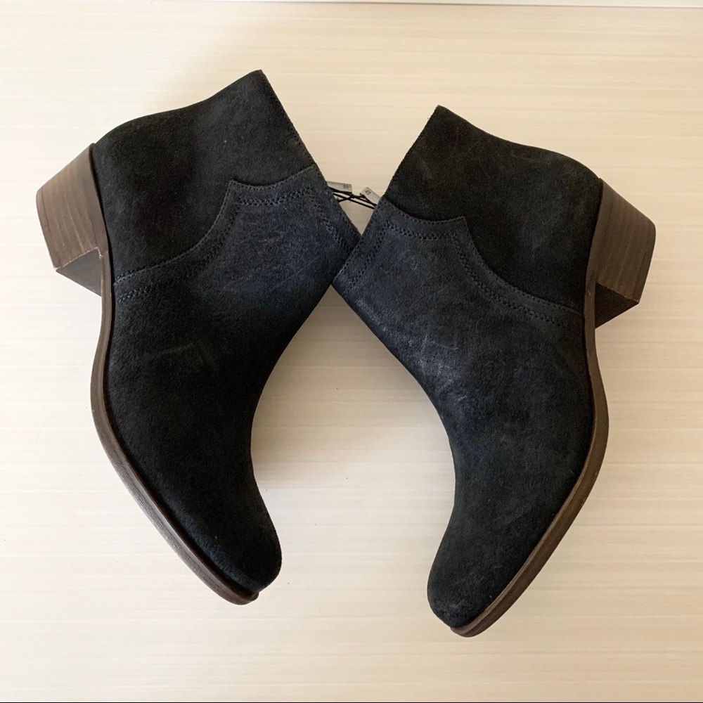 Lucky Brand Balexa Leather Suede Ankle Zip Booties in Black NEW